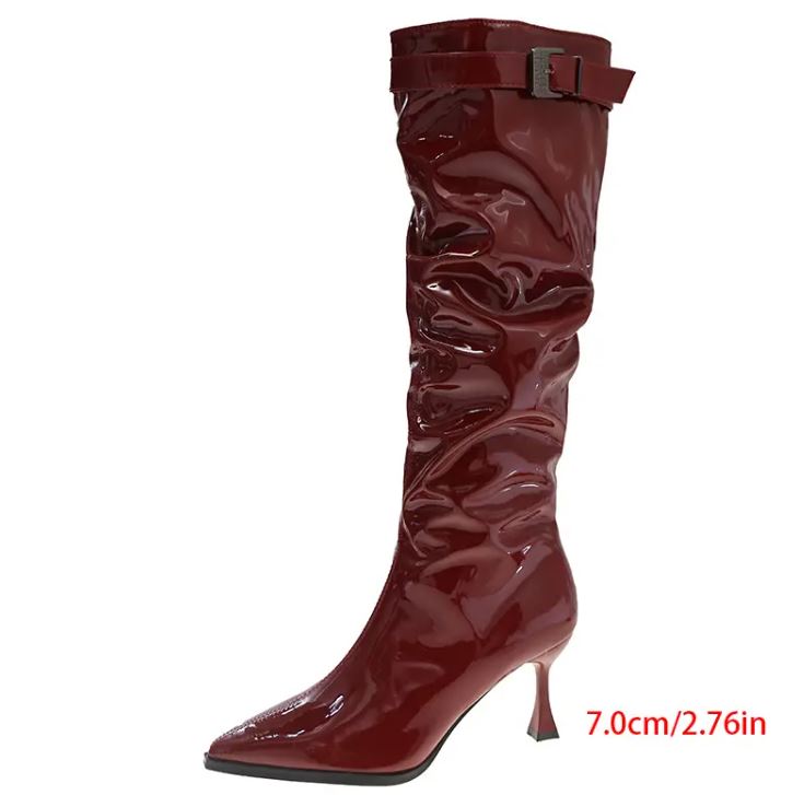 Rosewood Knee-High Boots: Pointed Toe with Side Zipper