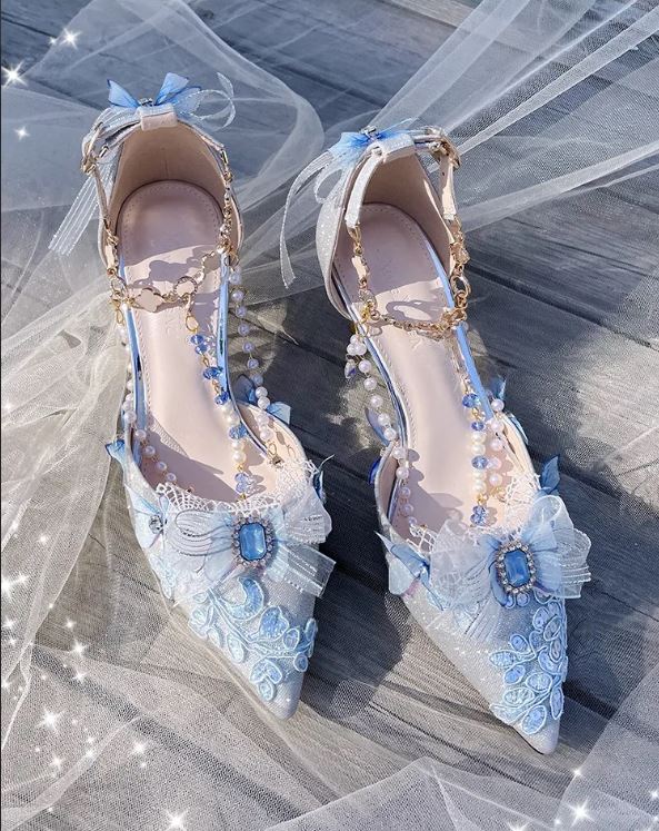 Blue Whisper: Chic Butterfly Bow Rhinestone High Heels (Straight Out Of Manwha)