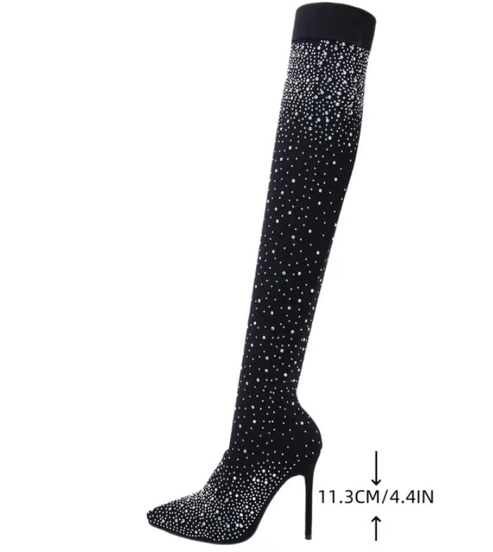 Midnight Sparkle Over-The-Knee Stiletto Boots