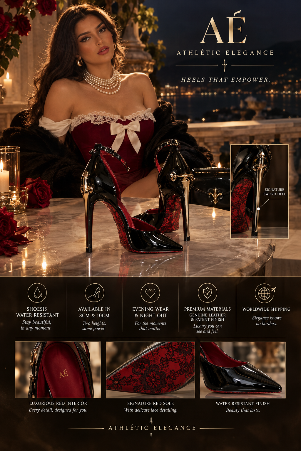 THE QUEEN'S SECRET DAGGER HEELS- IN CHAMPAGNE NUDE & GLOSSY BLACK