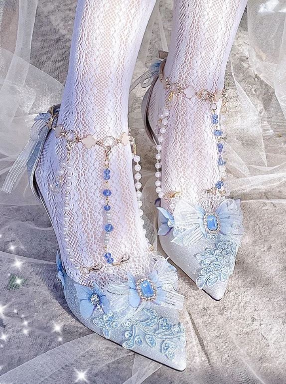 Blue Whisper: Chic Butterfly Bow Rhinestone High Heels (Straight Out Of Manwha)