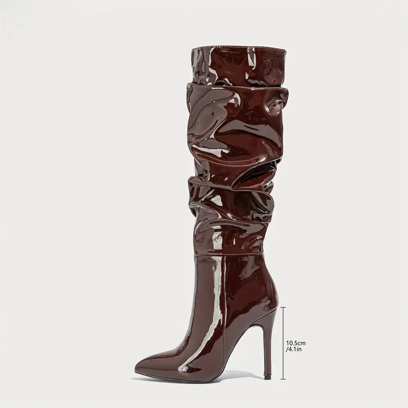 Knee-High Boots - Pointed Stiletto Heel with Side Zipper (3 Colors)