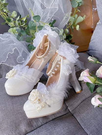 Angel White Glow: White Bow & Rhinestone Heels