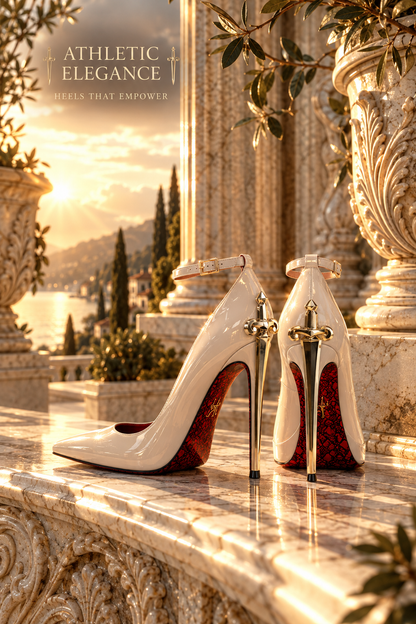THE QUEEN'S SECRET DAGGER HEELS- IN CHAMPAGNE NUDE & GLOSSY BLACK