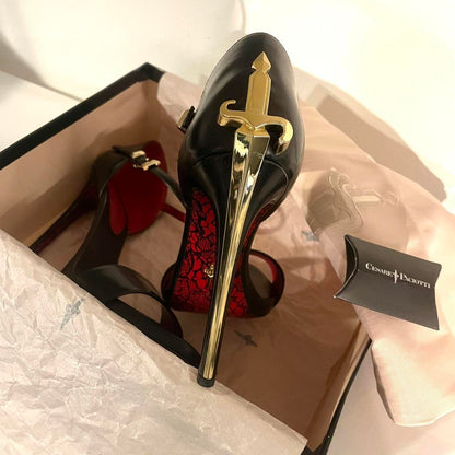 🗡️ LADY BLADE FAVOURITE VINTAGE 🗡️ Ankle-Strap Stilettos. Golden & Silver Dagger *LIMITED EDITION* ONLY 6 LEFT