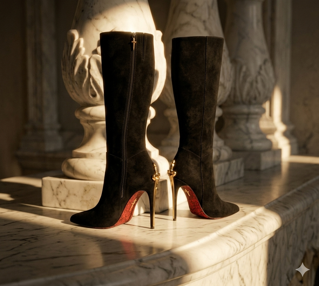 NOIR DAGGER KNEE HIGH BOOTS IN GOLDEN & SILVER - *ONLY 4 REMAIN*