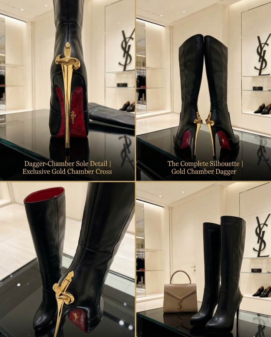NOIR DAGGER KNEE HIGH BOOTS IN GOLDEN & SILVER - *ONLY 4 REMAIN*