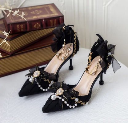 Obsidian Charm: Rhinestone Decorated Black Heels (Straight Out Of Manwha)