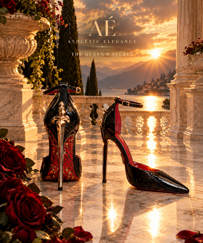 THE QUEEN'S SECRET DAGGER HEELS- IN CHAMPAGNE NUDE & GLOSSY BLACK