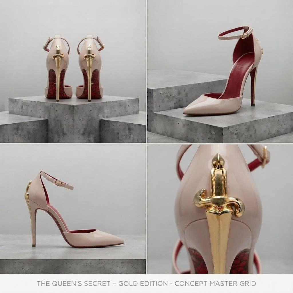 THE QUEEN'S SECRET DAGGER HEELS- IN CHAMPAGNE NUDE & GLOSSY BLACK
