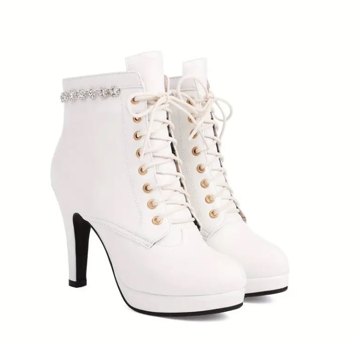 Angel White & Midnight Black Lace-Up Platform Heels: Dazzling Accents