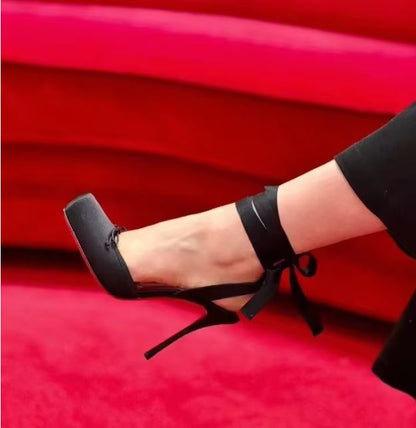 Satin Ballerina Red Bottom Lace-Up 🩰