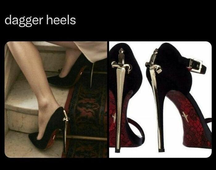 🗡️ LADY BLADE FAVOURITE VINTAGE 🗡️ Ankle-Strap Stilettos. Golden & Silver Dagger *LIMITED EDITION* ONLY 6 LEFT