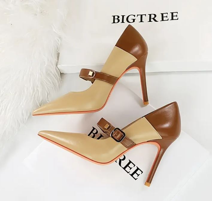 Elegant Two-Tone Stilettos with Chic Strap Design. Shop Now & Elevate Your Style!
