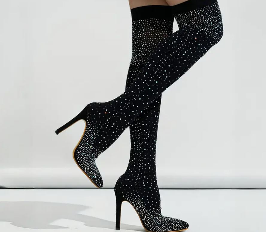Midnight Sparkle Over-The-Knee Stiletto Boots