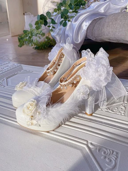 Angel White Glow: White Bow & Rhinestone Heels