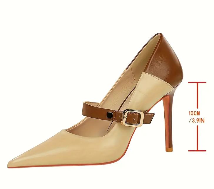Elegant Two-Tone Stilettos with Chic Strap Design. Shop Now & Elevate Your Style!